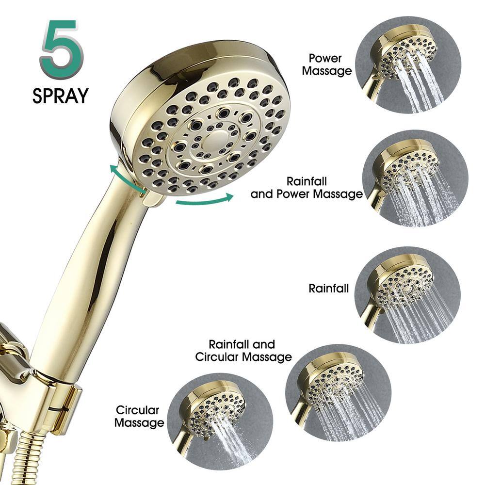 Tahanbath 5-Spray Patterns Showerhead Face Diameter 3.5 in. Wall Mount Handheld Shower Head with 59 in . Hose in Polished Golden MS-5B002PG-KXC