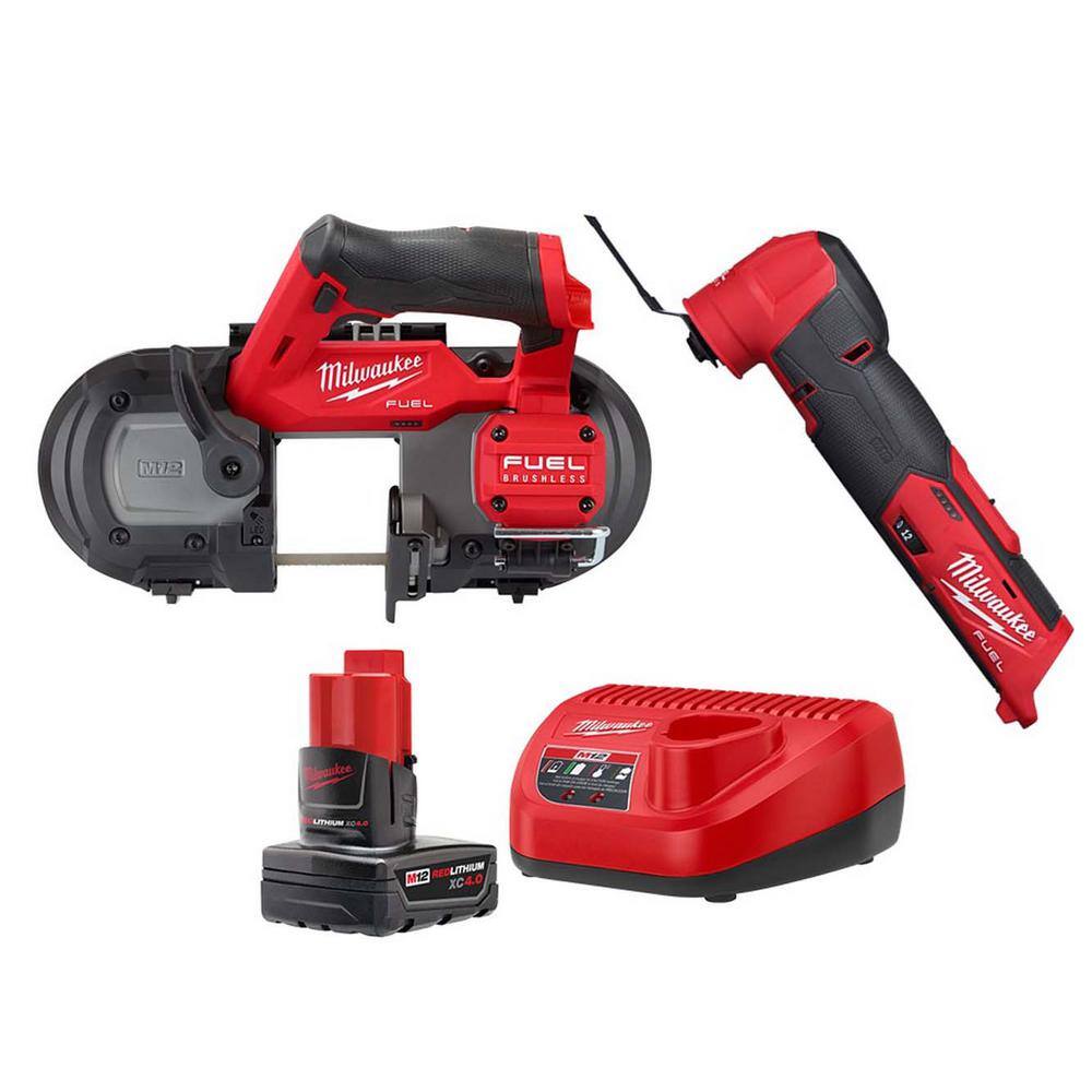 MW M12 FUEL 12-Volt Lithium-Ion Cordless Oscillating Multi-Tool and M12 FUEL Compact Band Saw with Battery and Charger 48-59-2440-2526-20-2529-20