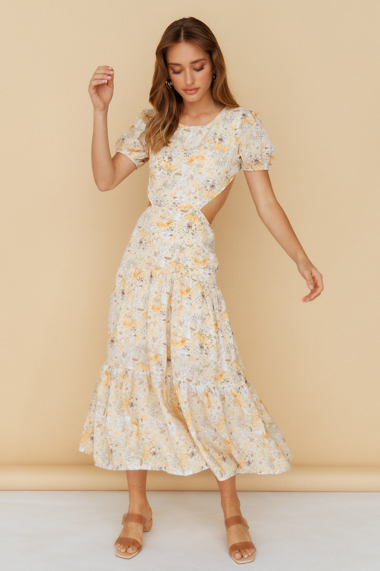 Flow Down Gently Midi Dress Yellow