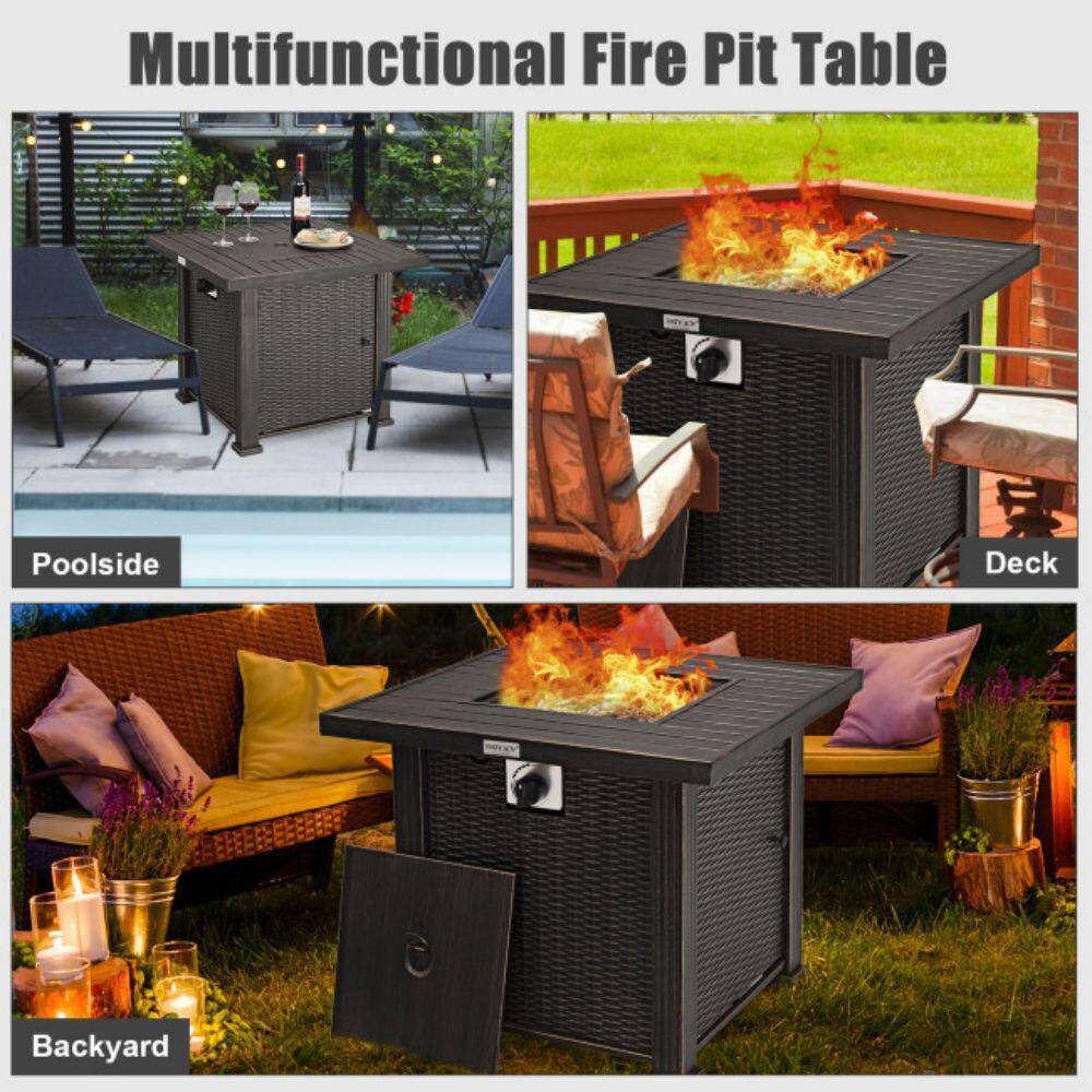 Alpulon 30 in. Outdoor Square Propane Gas Fire Pit Table with Table Cover ZMWV300