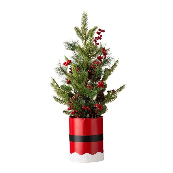 Glitzhome 22H Lighted Santa Belt Potted Table Tree