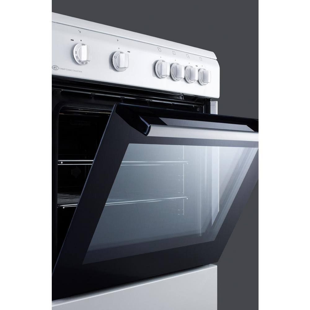 Summit Appliance 24 in. 2.4 cu. ft. Slide-In Electric Range in White and Black CLRE24WH