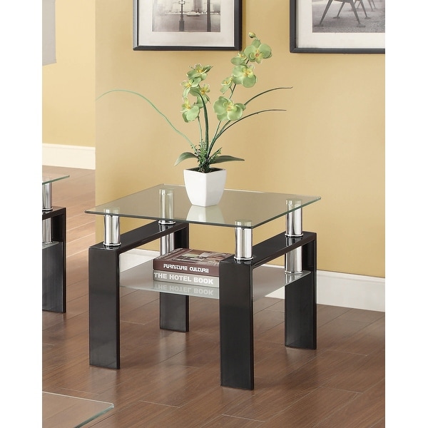 Coaster Furniture Dyer Black Tempered Glass End Table with Shelf