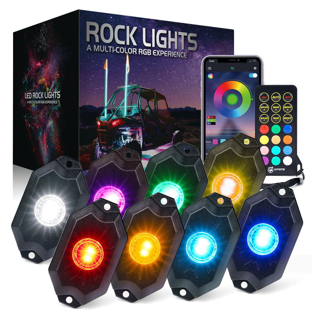 Xprite Trophy Series RGB + Pure White LED Rock Lights with Bluetooth and Remote Control