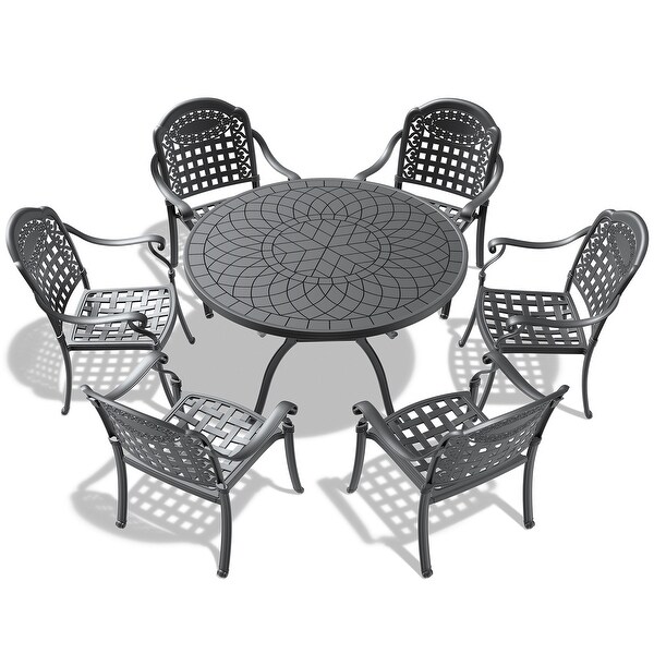 (Cushions In Random Colors)7Piece Set Of Cast Aluminum Patio Furniture With Cushions