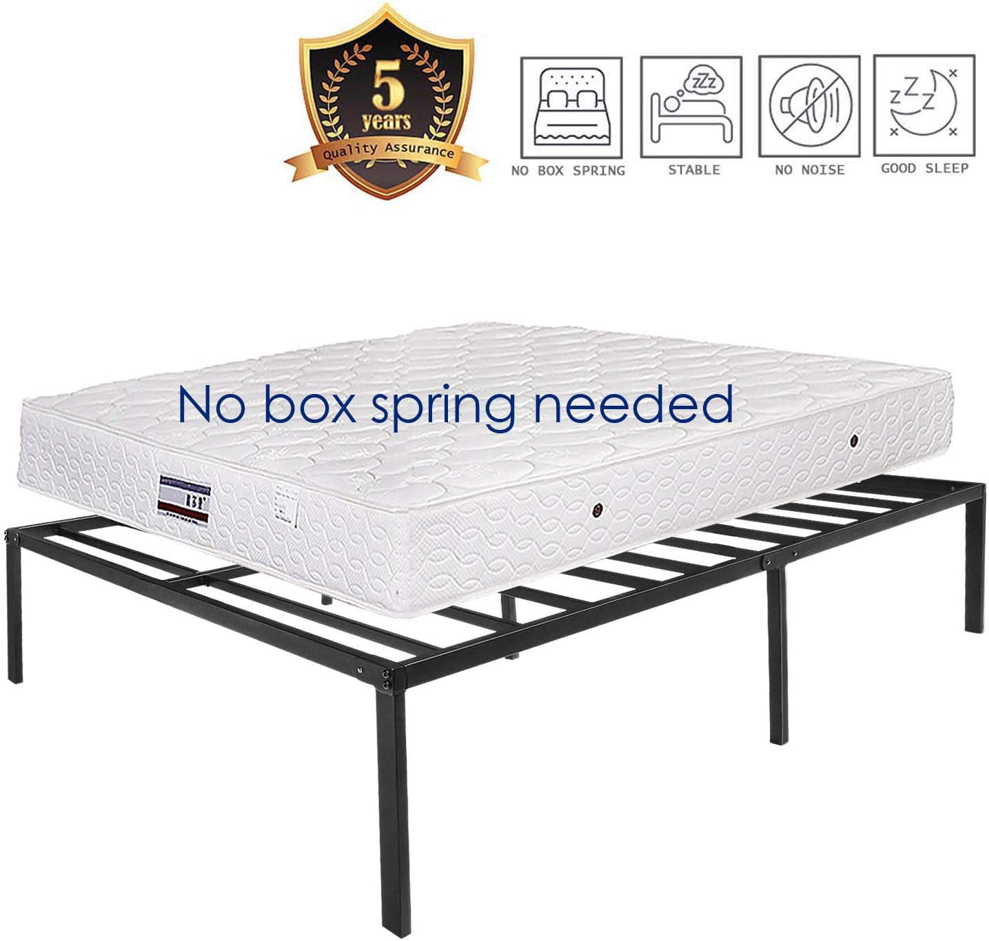 FOYUEE 18 inch Full Bed Frame No Box Spring Needed, Tall Platform Bedframe with Storage Black Metal