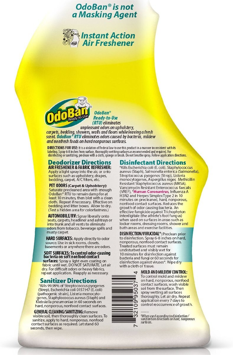 OdoBan Ready-to-Use Lemon Disinfectant Spray， 32-oz bottle