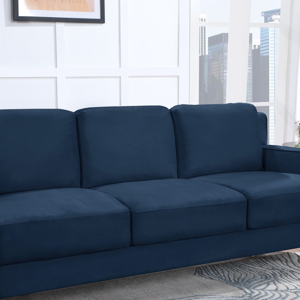 Modern Versatile 3 Seater Sofa Fabric Upholstered Couch Removable Cushions   Back Sofa with Black Legs for Living Room