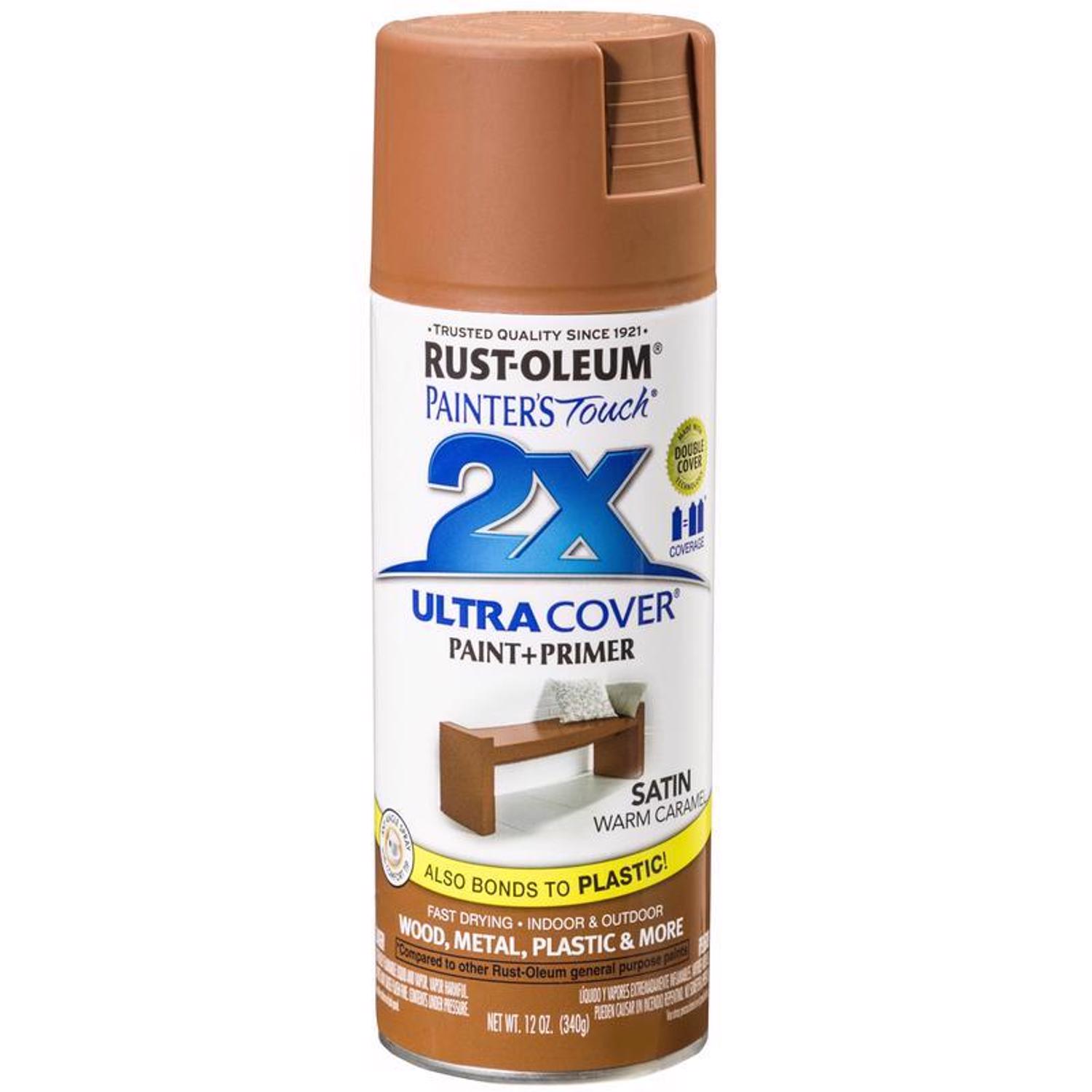 Rust-Oleum Painter\u0027s Touch 2X Ultra Cover Satin Warm Caramel Paint+Primer Spray Paint 12 oz