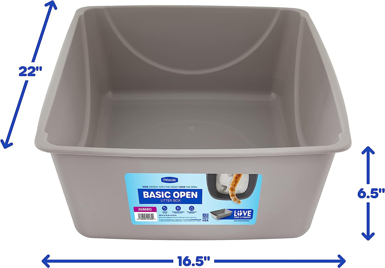 Petmate Basic Cat Litter Pan， Litter Box， Jumbo， Gray