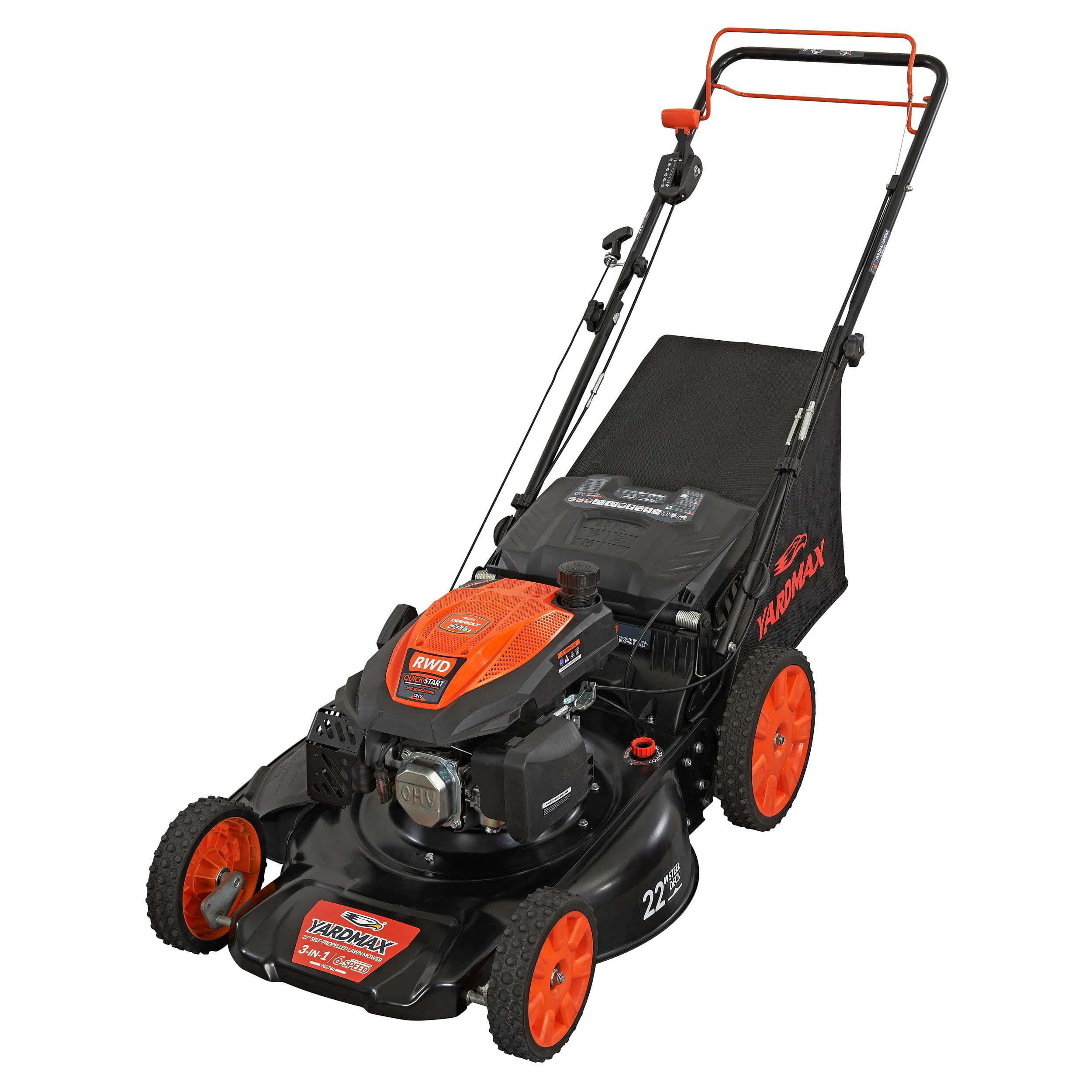 YARDMAX 22 in. 201cc SELECT PACE 6 Speed CVT High Wheel RWD 3-in-1 Gas Walk Behind Self Propelled Lawn Mower