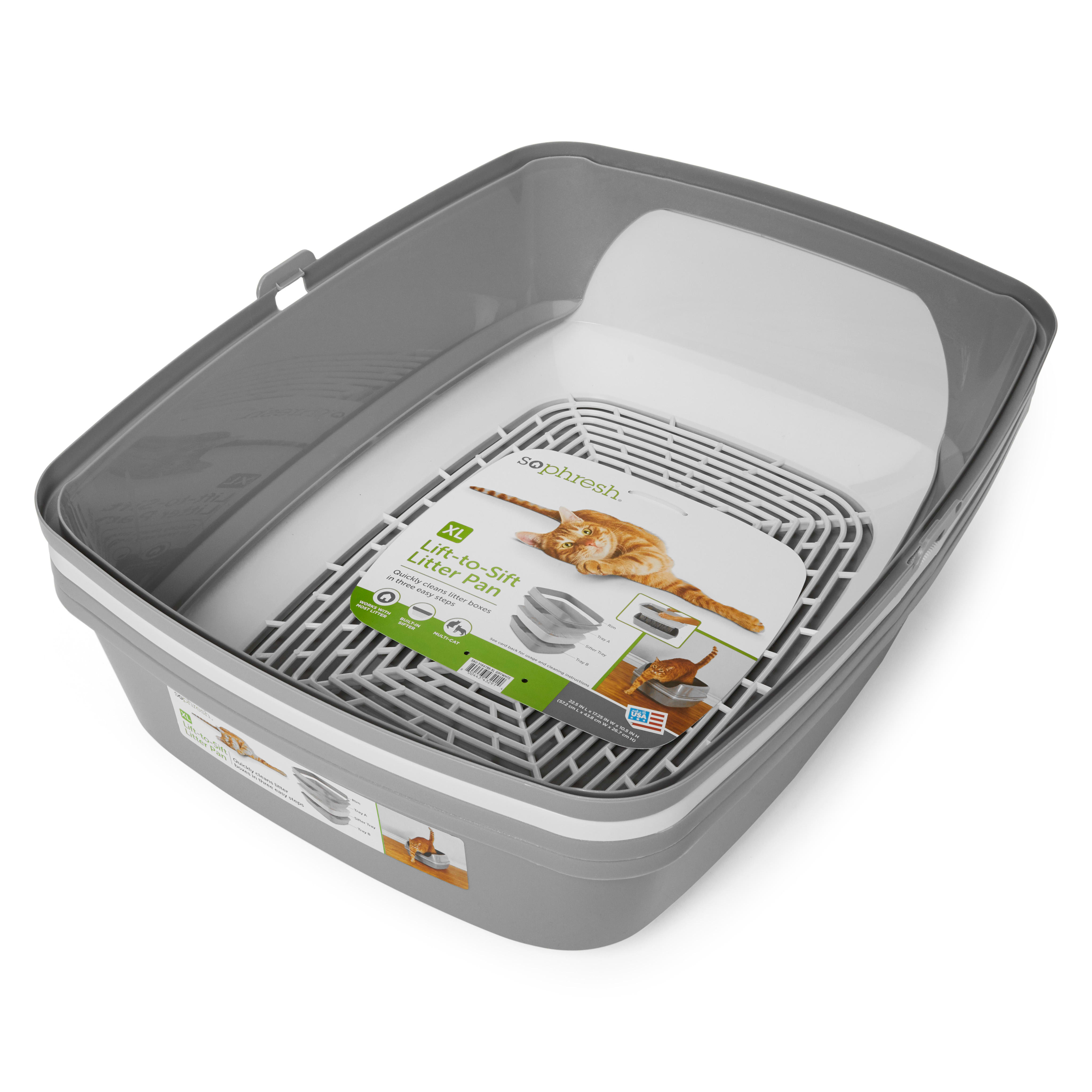 So Phresh Grey  White Lift-to-Sift Cat Litter Pan， 22.5