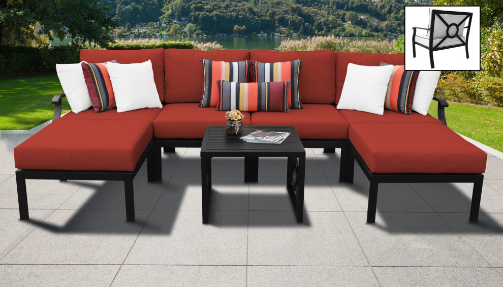 kathy ireland Madison Ave. 7 Piece Aluminum Patio Furniture Set 07a   Contemporary   Outdoor Lounge Sets   by TKClassics  Houzz