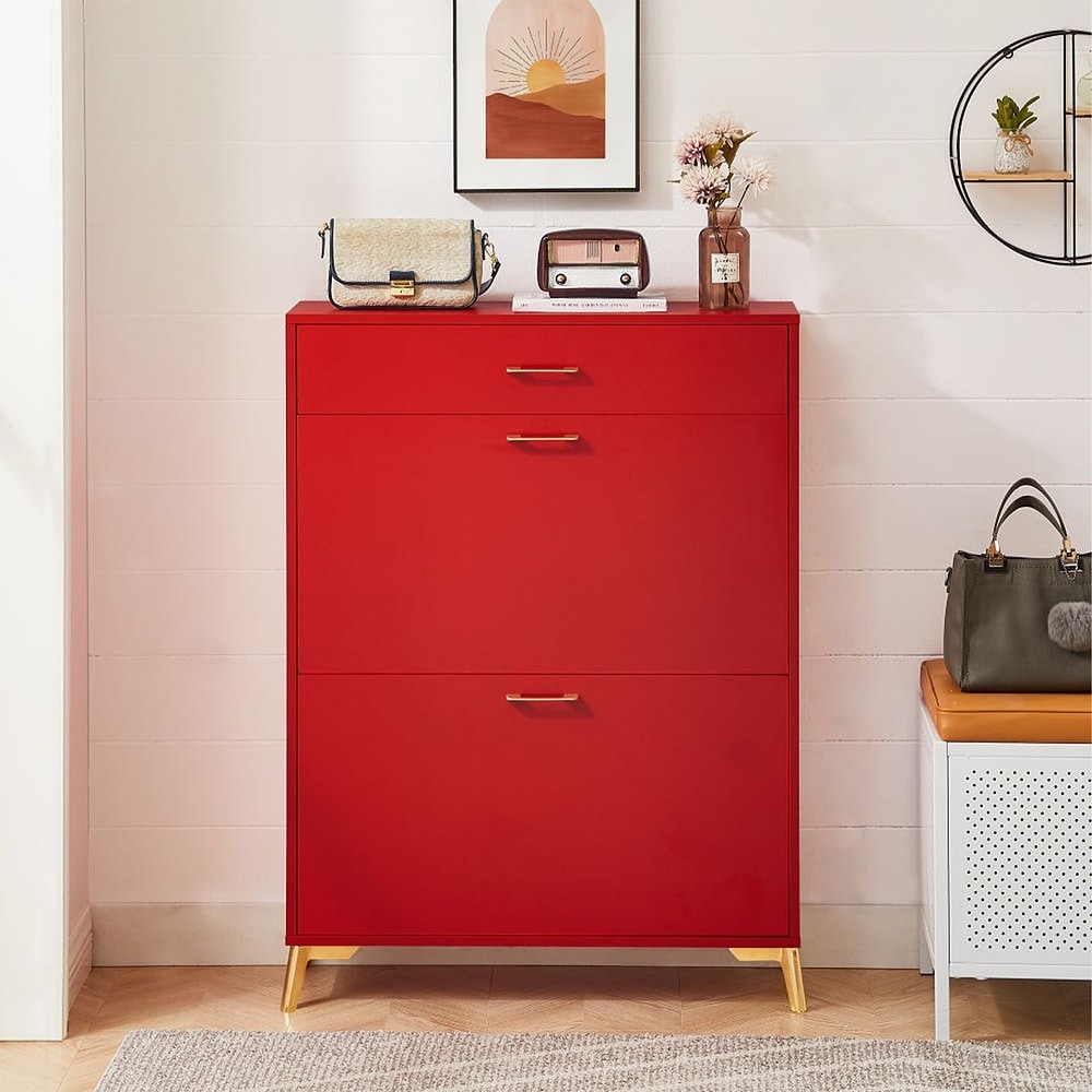 Shoe Storage Cabinet  16 Pair Shoe Storage with 3 Drawers