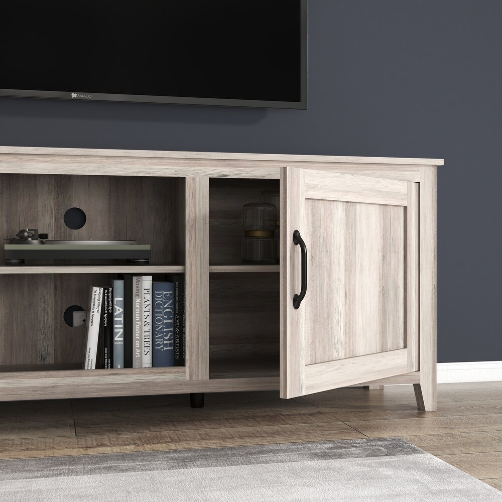 TV Stand Storage Media Console Entertainment Center With Two Doors for Living Room  Grey Walnut