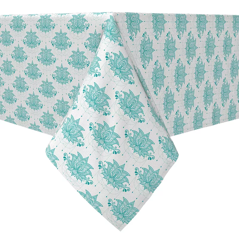 Square Tablecloth， 100% Cotton， 60x60， Turquoise Lotus Flower