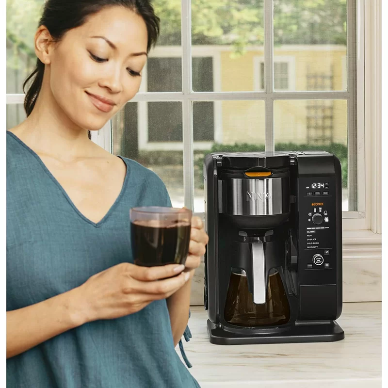 Ninja CP301 Hot and Cold Brewed System Auto-iQ Tea and Coffee Maker with 6 Brew Sizes， 5 Brew Styles， Frother， Coffee and Tea Baskets with Glass Carafe