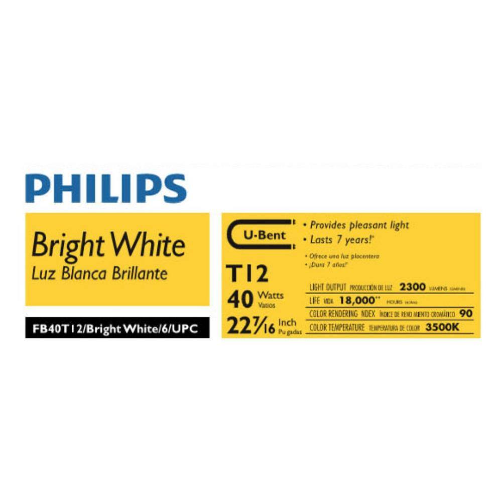 Philips 40-Watt 4 ft. Linear T12 U-Bend Fluorescent Tube Light Bulb Bright White (3500K) (1-Pack) 562966