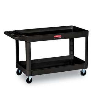 Rubbermaid Commercial Products 40 in. x 24 in. 2-Shelf Heavy Duty Utility Cart with 4 in. Casters RCP9T6700BLA