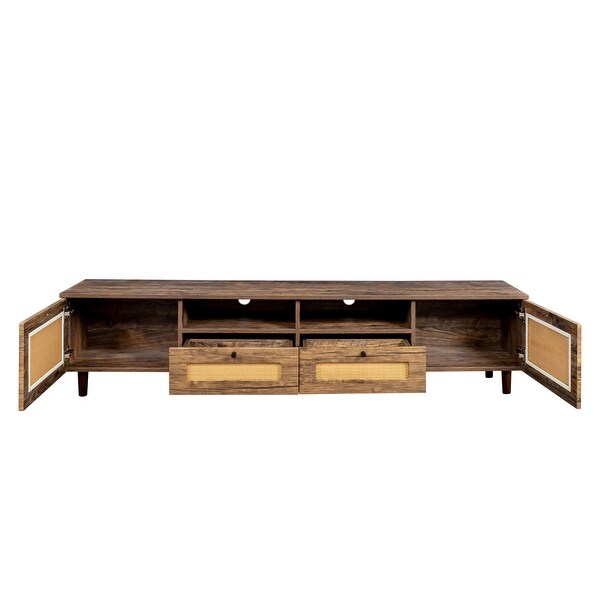 Farmhouse TV Stand with 2 Doors and 2 Open Shelves