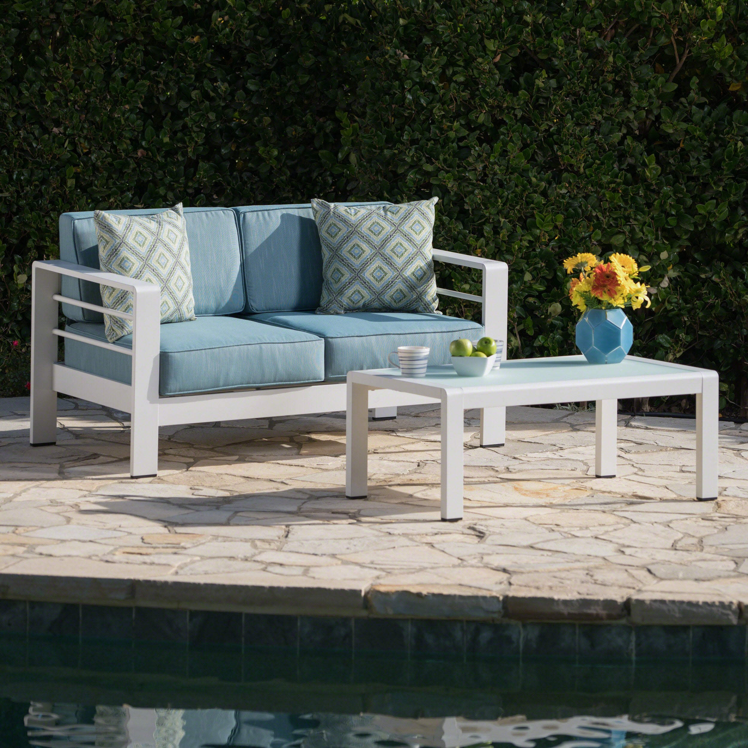 Crested Bay Outdoor Aluminum Loveseat and Coffee Table Set