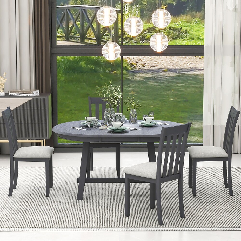 5 Piece Wooden Dining Sets with Extendable Table   Upholstered Chairs