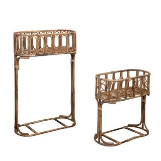 Storied Home Natural Handmade Woven Rattan Rectangular Planters (2-Pack) DF6752