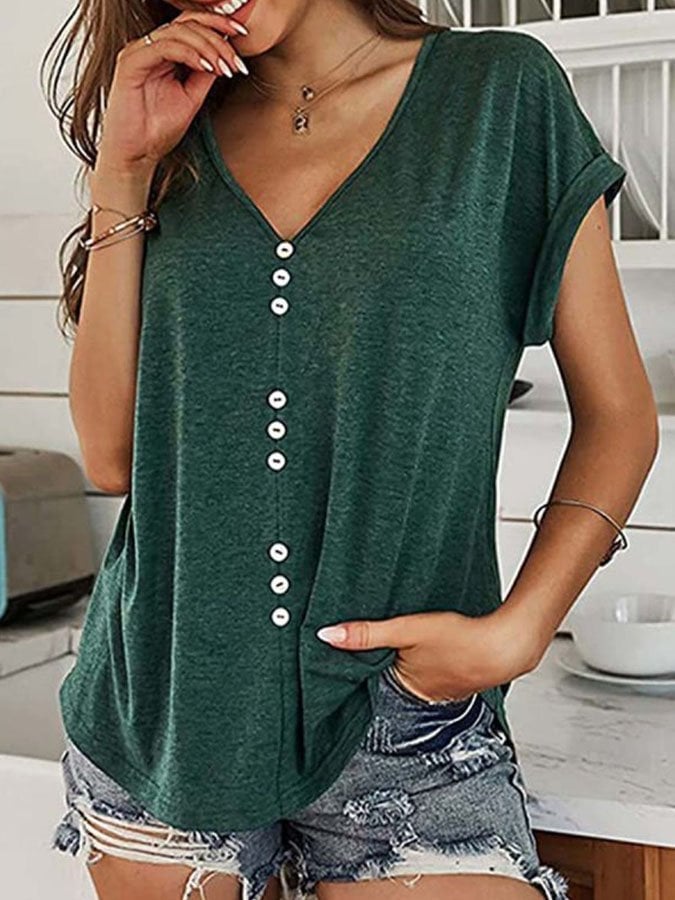 Loose V-Neck Short Sleeve T-Shirt