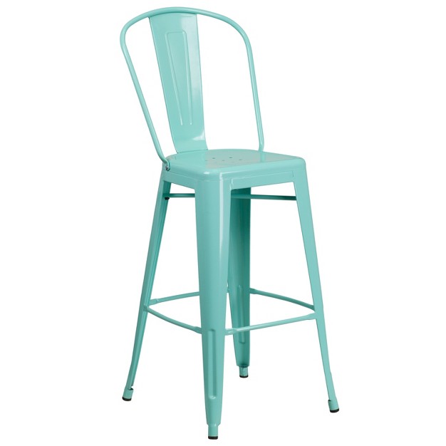 Emma And Oliver Commercial Gradeh Metal Indoor outdoor Barstool With Drain Holes And Back