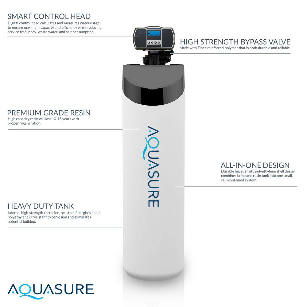 AQUASURE Harmony Lite Compact ALL-In-One 32000 Grain Whole House Water Softener with Triple Purpose Pre-Filter AS-HL32C