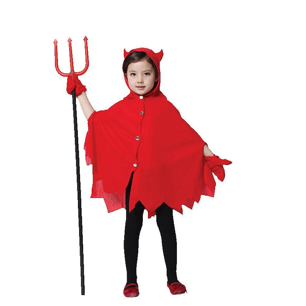 2 Pcs Cosplay Red Devils Cape Set Skirt And Glove Kids Red Poncho Halloween Costume