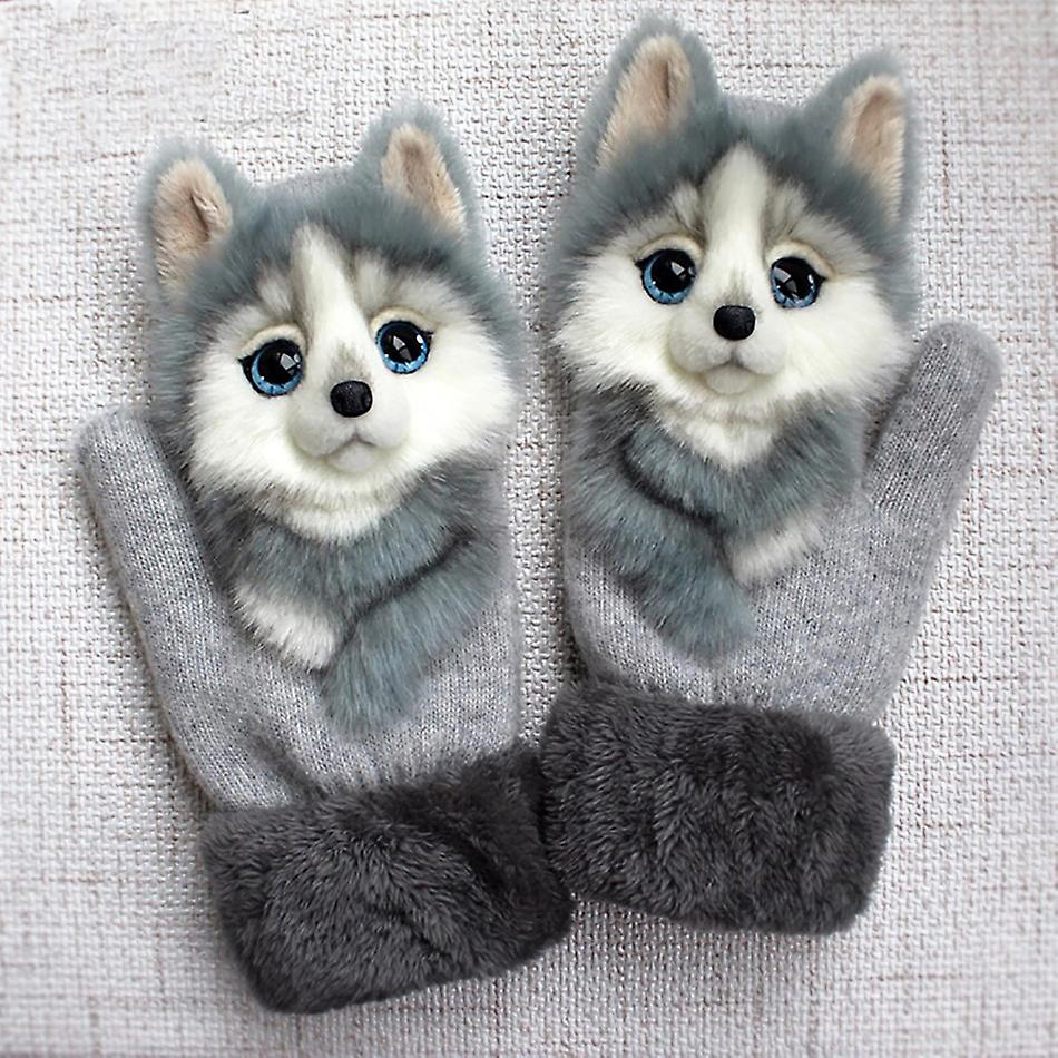 Winter Outdoor Thickened 3d Cartoon Dog Warm Gloves