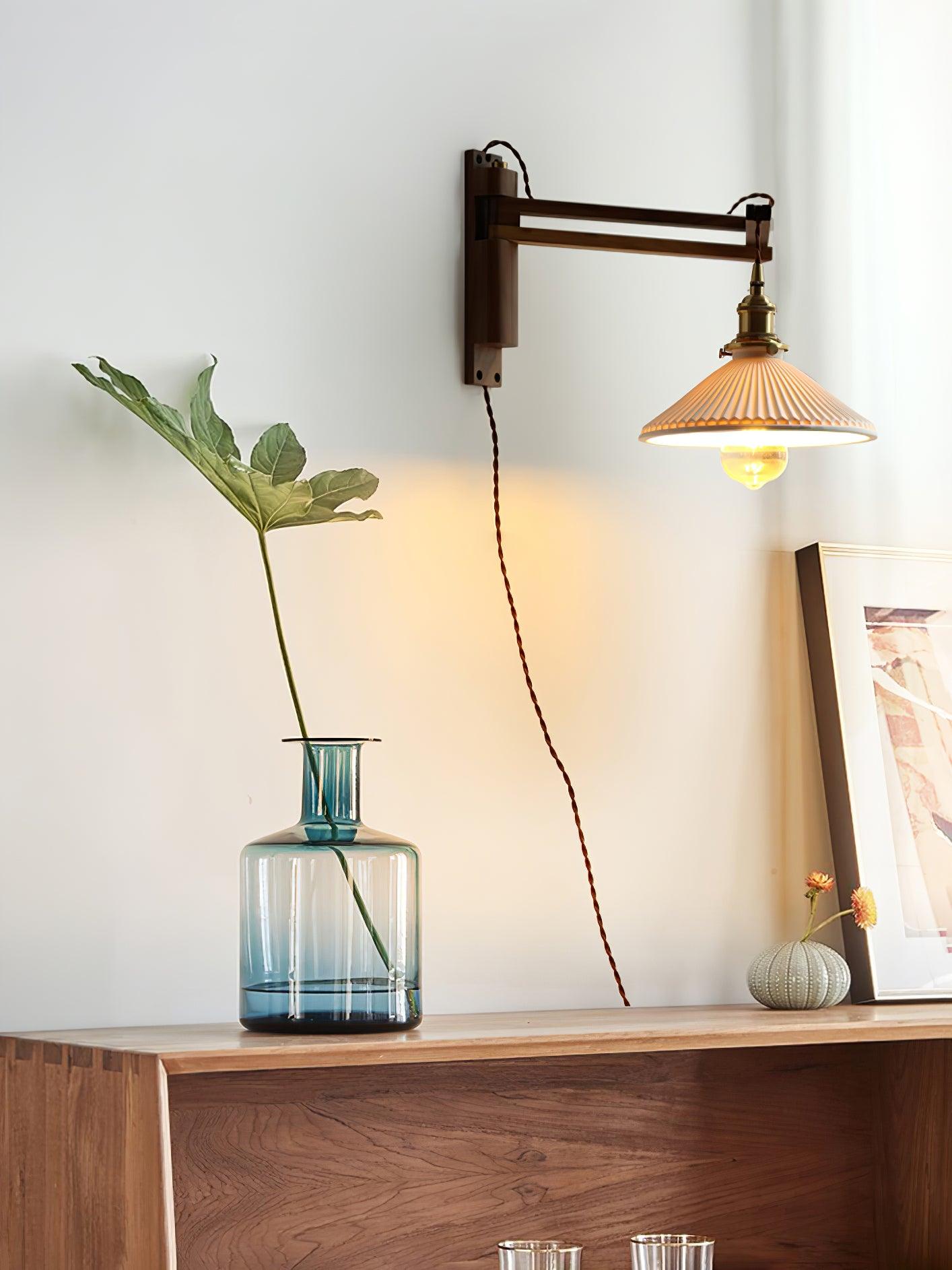 Walnut Swing Arm Wall Lamp