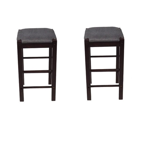 Matthis 25 in. Backless Wood Frame Bar Stool with Fabric Seat (Set of 2) - 14