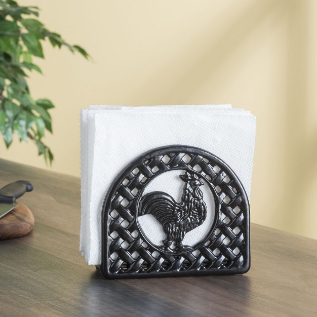 Home Basics Cast Iron Rooster Napkin Holder Black