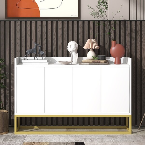 4 Door Contemporary Wood and Metal Console Sideboard Buffet