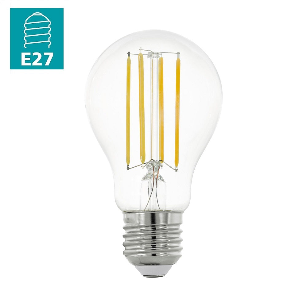 EGLO 12538 LED 12W GLS A60 E27 ES Clear Filament Lamp 1521lm 2700k