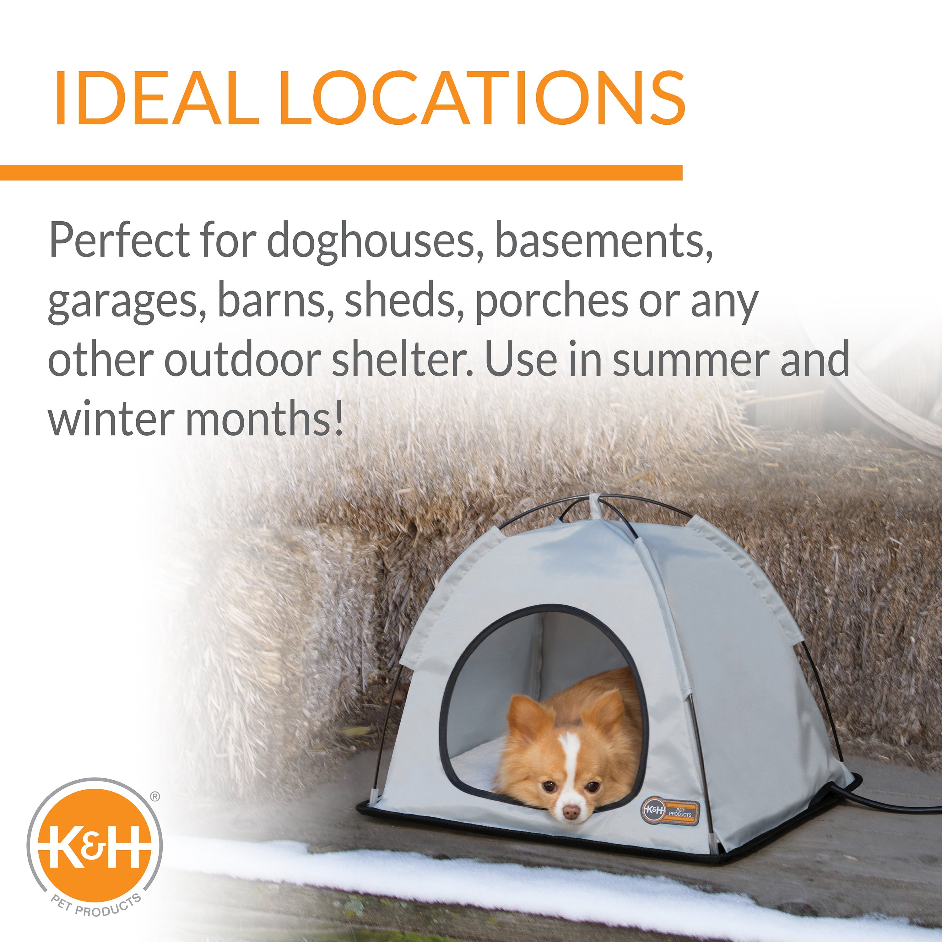 KandH Pet Products Thermo Tent Outdoor Heated Pet Shelter Gray Medium 19 X 24 X 16 Inches