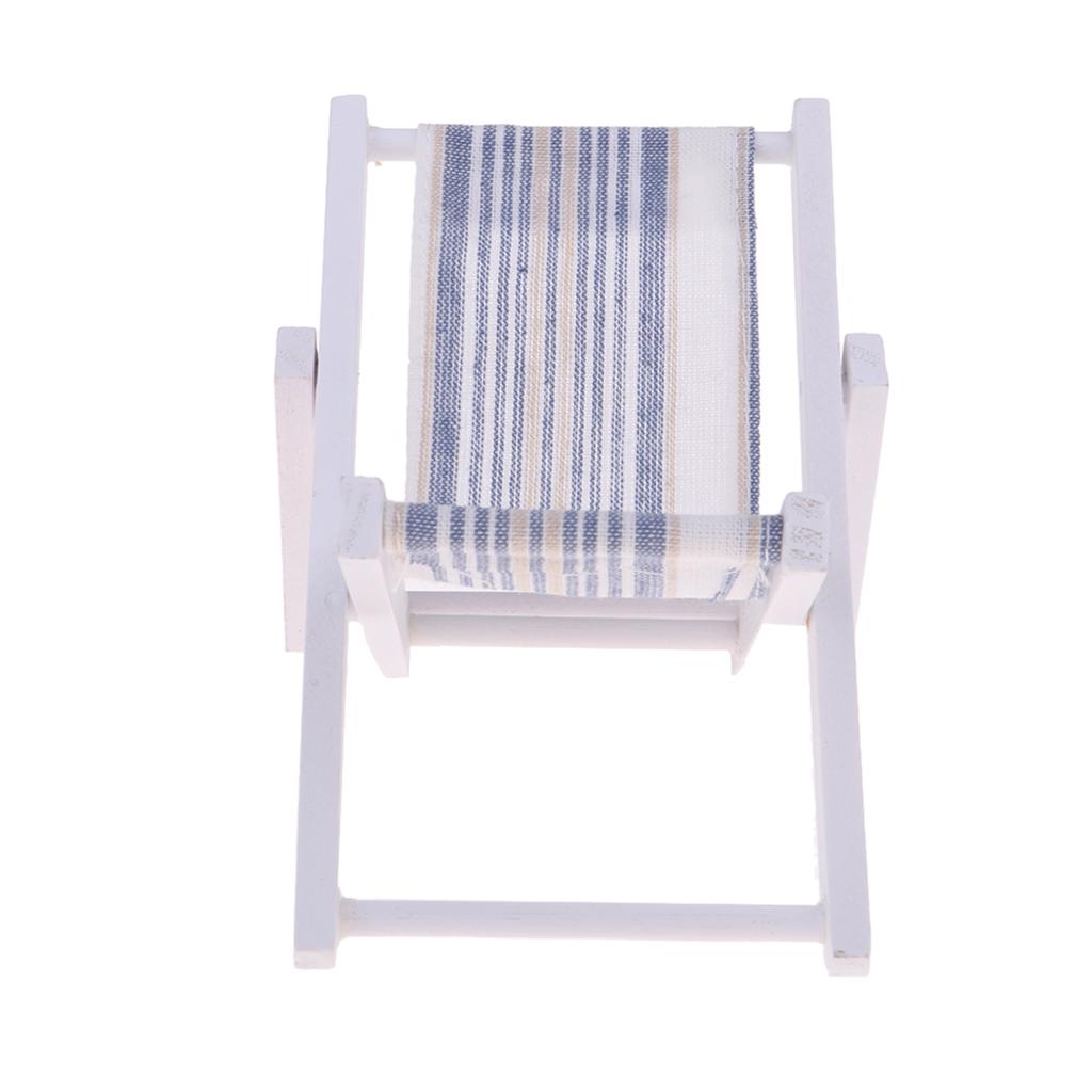 1:6 Dollhouse Mini Foldable Wooden Beach Chair Chaise Longue Outdoor Furniture Accessories (Irregular Stripe)