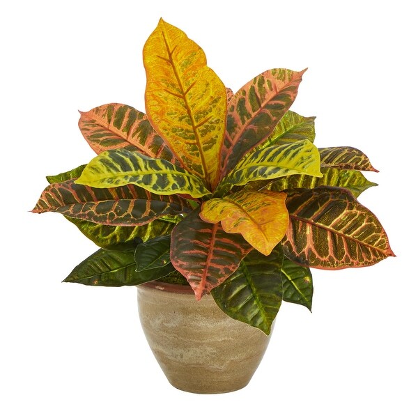 15 Garden Croton Artificial Plant in Ceramic Planter (Real Touch)