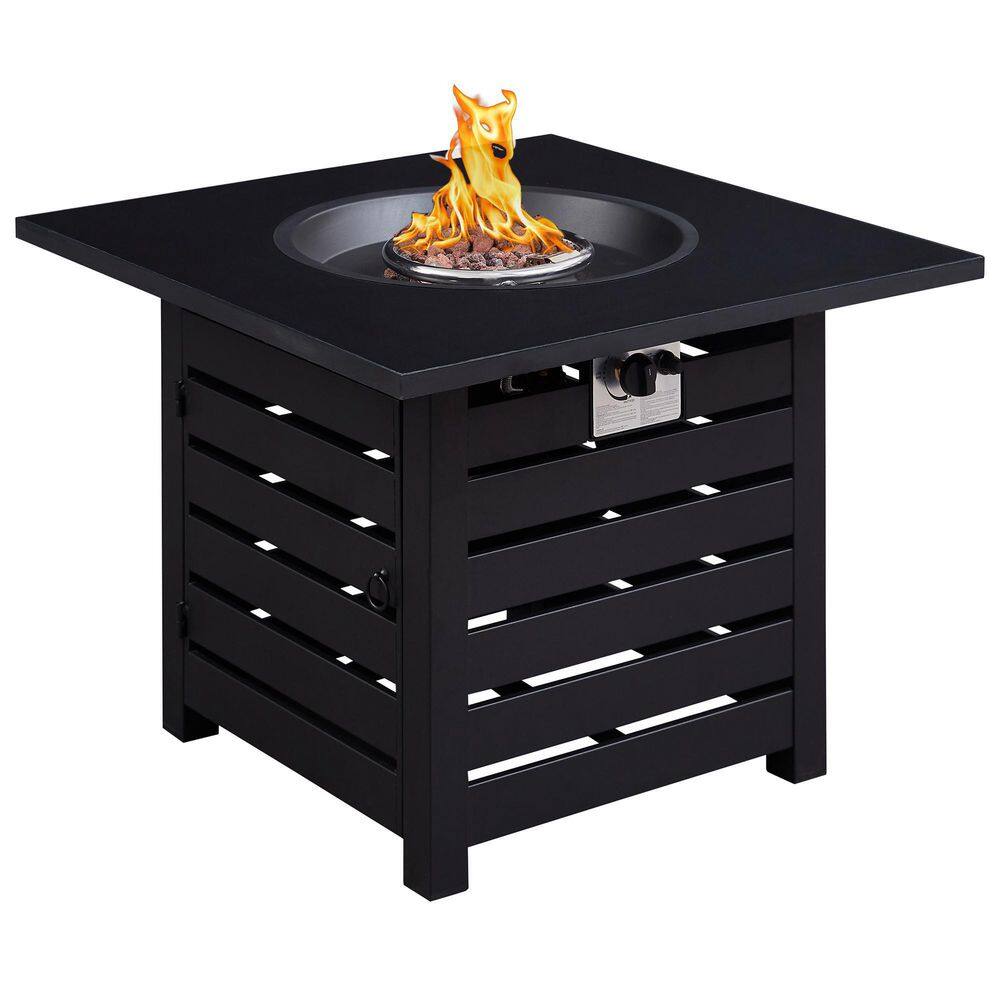 Afoxsos 23.8 in. H x 31.75 in. W Outdoor 40000 BTU Square Black Metal Natural Gas Fire Pit Table HDMX1740