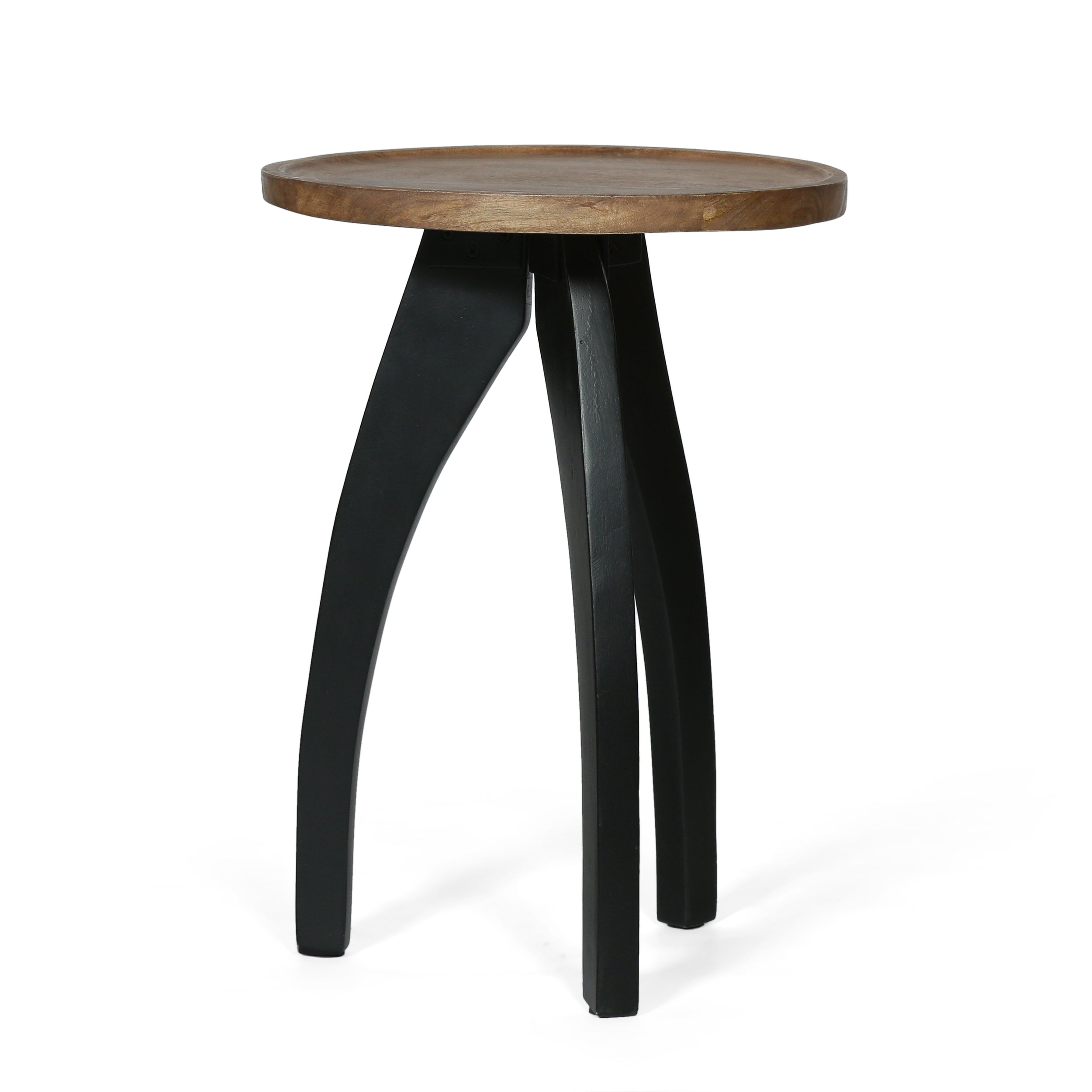 Russel Modern Industrial Handcrafted Mango Wood Side Table, Natural and Black