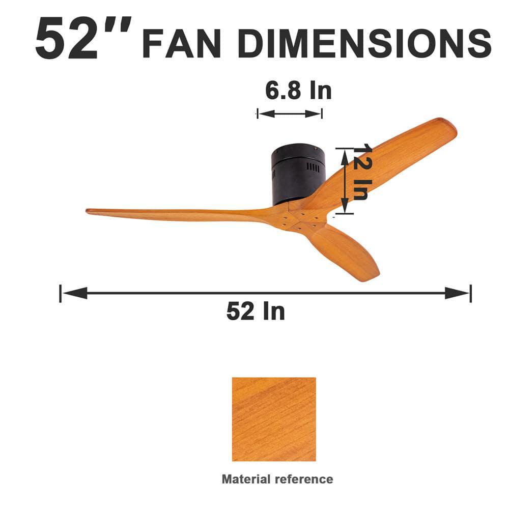 Yardreeze Sunine 52 in Indoor Black Ceiling Fan with Remote Control and 3 Solid Wood Blades