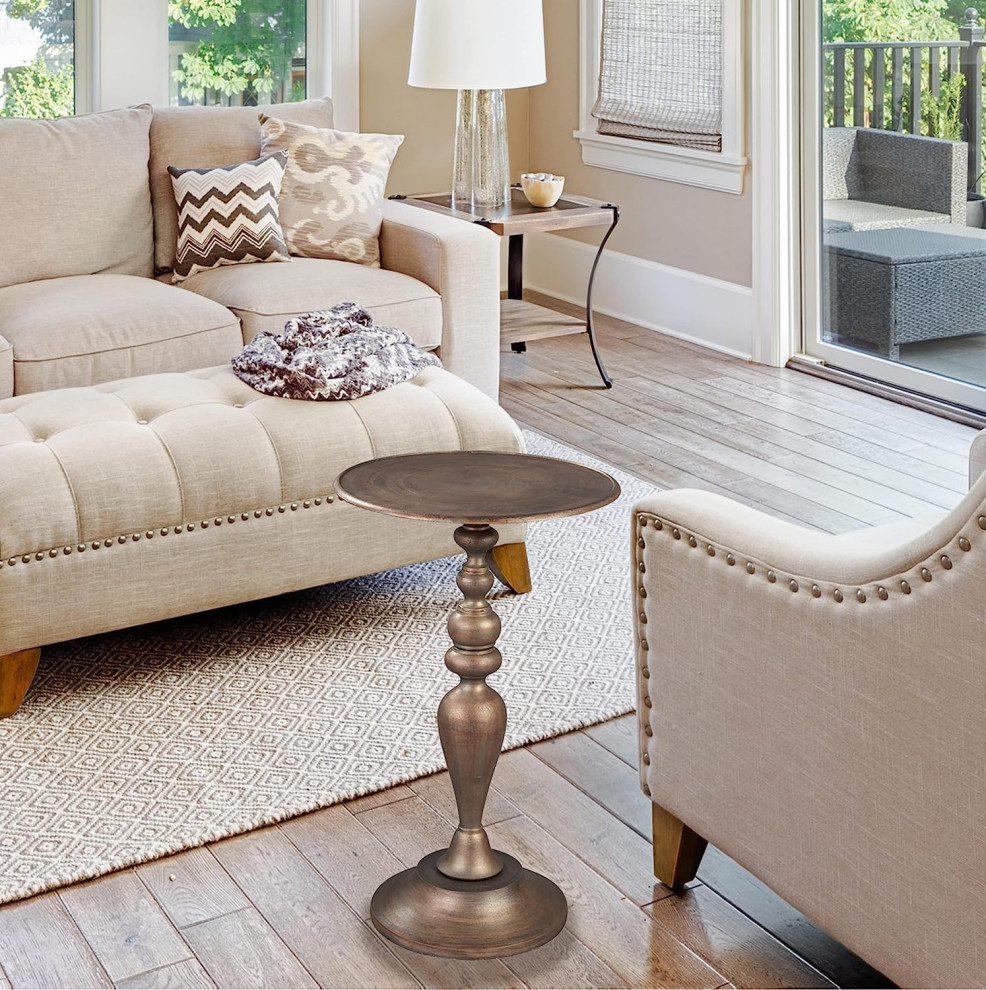 Traditional End Table  Turned Pedestal Base With Round Shaped Top  Antique Brass   Traditional   Side Tables And End Tables   by Decor Love  Houzz