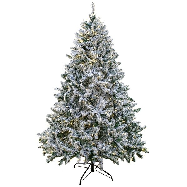 National Tree Company 9 ft. Prelit Artificial Snowy Hudson Hinged Tree with PowerConnect ，1200 Warm White LED Lights