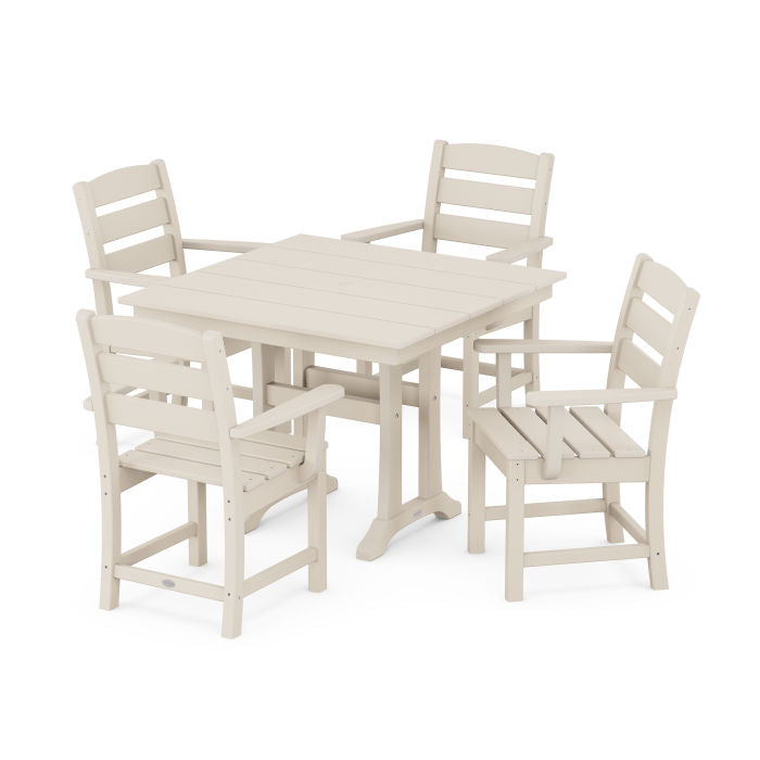 Polywood Lakeside 5-Piece Farmhouse Trestle Arm Chair Dining Set PWS638-1