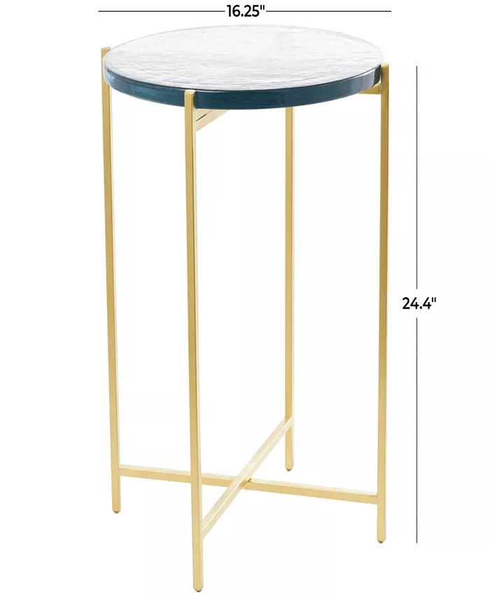 Rosemary Lane 24 Metal with Textured Glass Tabletop X-Shaped Accent Table