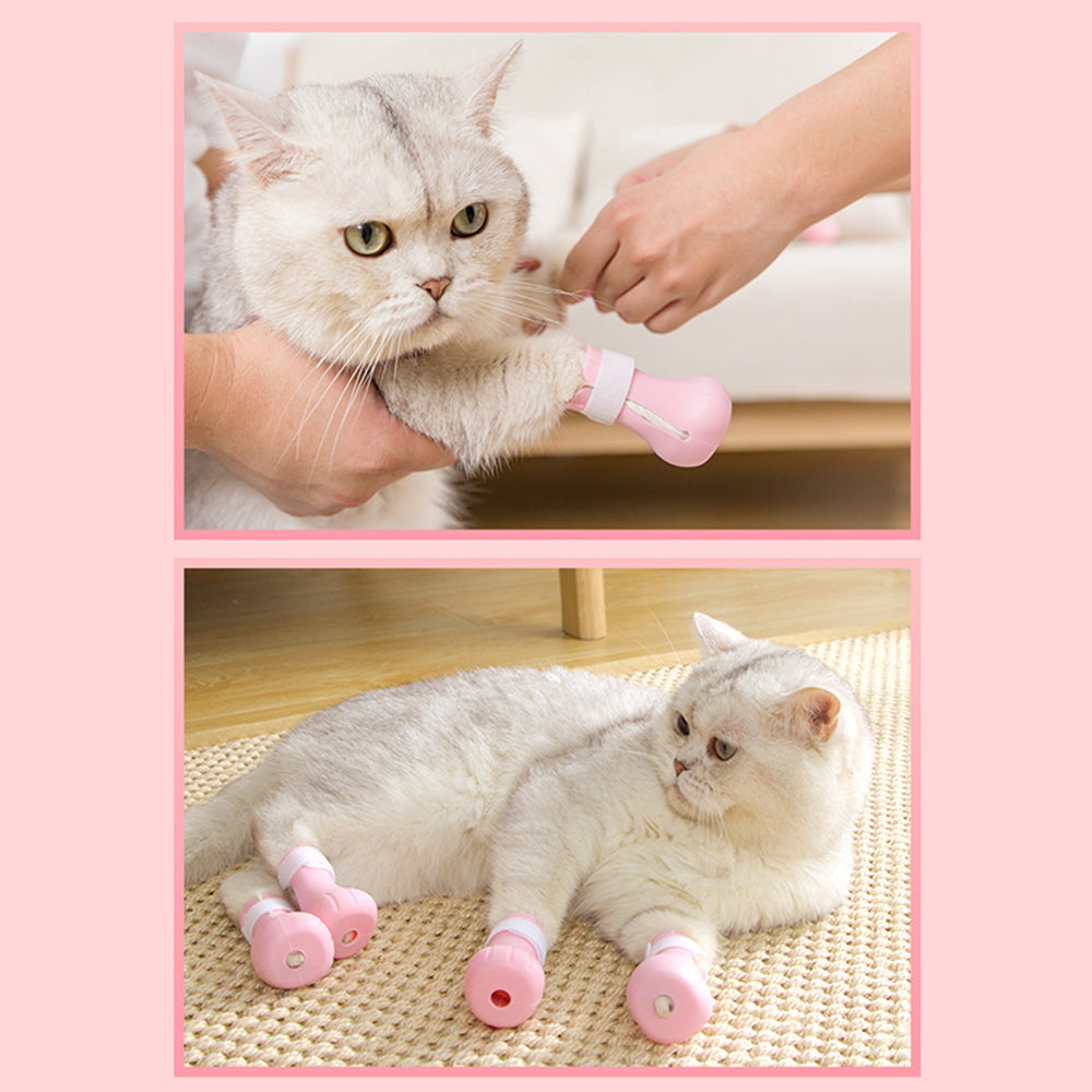 Tickas 4Pcs/Set Cat Shoes Anti-Scratch Shoes for Cats Adjustable Cat Claw Covers for Bathing Shaving Checking Treatments