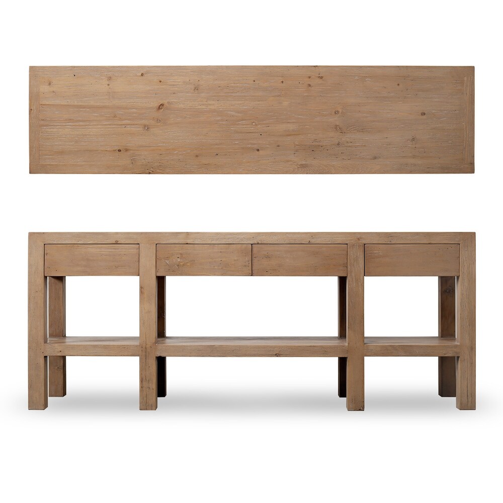 Artissance Capri Console Table With 4 Hiding Drawers  Weathered Natural Wood 81.5x20x32.5H