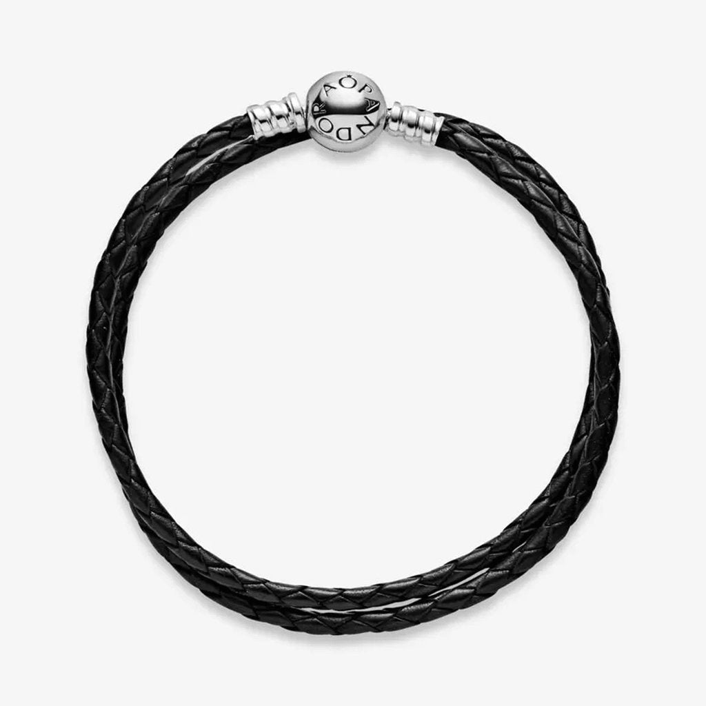 PANDORA  Pandora Moments Double Black Leather Bracelet